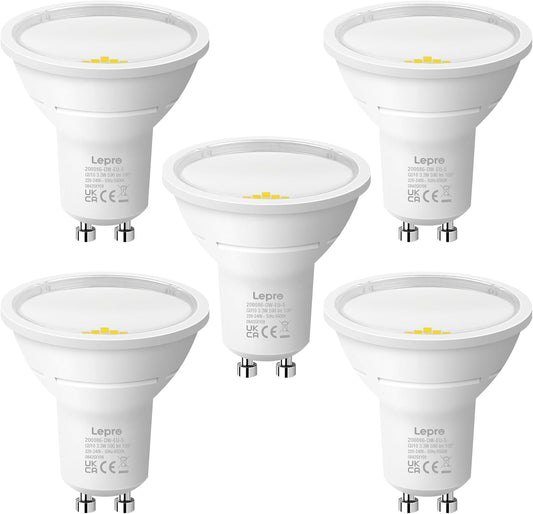 Lepro Energieklasse A GU10 LED Kaltwei? 3.3W Lampe, 590 lm, 6500K Tageslichtwei?, Nicht Dimmbar, Energiesparendes GU 10 LED Spot, 100¡ã Abstrahlwinkel f¨¹r B¨¹ro, Keller, Garage, Flur, 5 St¨¹ck