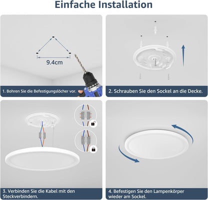 Lepro Deckenlampe 24W, IP44 Wasserfest Deckenleuchte，3000K 2400LM Badezimmer Lampe, Warmweiß Deckenleuchte Badezimmer, ideal Badezimmerlampe Decke für Bad Schlafzimmer Flur Küche Wohnzimmer, Ø29.3cm