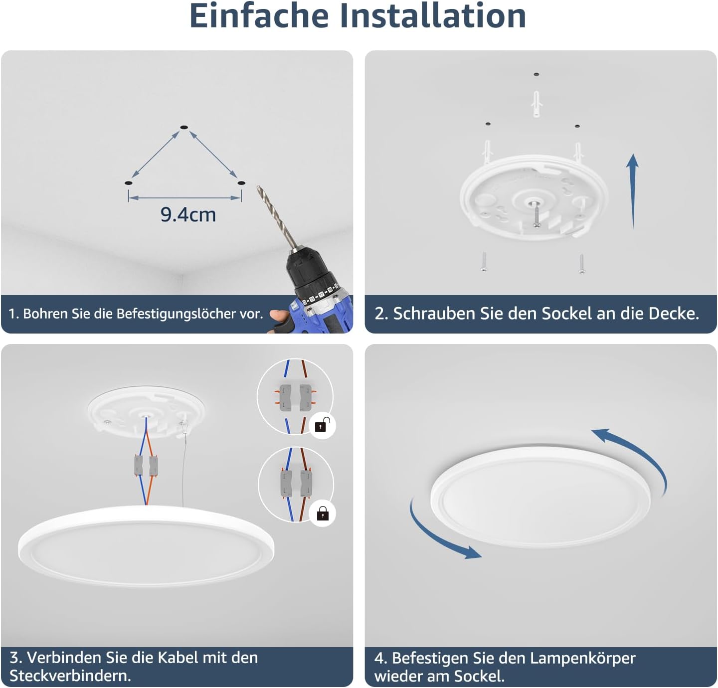 Lepro Deckenlampe 24W, IP44 Wasserfest Deckenleuchte，3000K 2400LM Badezimmer Lampe, Warmweiß Deckenleuchte Badezimmer, ideal Badezimmerlampe Decke für Bad Schlafzimmer Wohnzimmer, Ø29.3cm, 2 Stücke