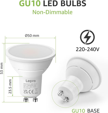 Lepro GU10 LED, 2700K warmweiß ersetzt 32W Halogenlampen, 4W 345lm LED Leuchtmittle, 100° Strahlwinkel Reflektorlampen, 5 Stück