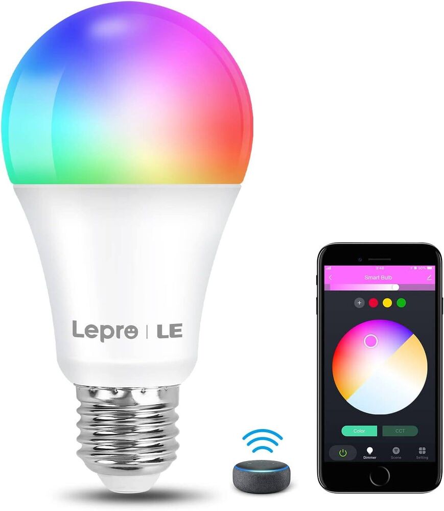 Lepro Smarte Glühbirnen E27, Smart WiFi LED-Lampe, 9W 806 LM WLAN Dimmbar Birne, Mehrfarbige, App Steuern Kompatibel mit Alexa Echo, Google Home, Warm-/Kaltesweiß licht (nur 2,4 GHz)