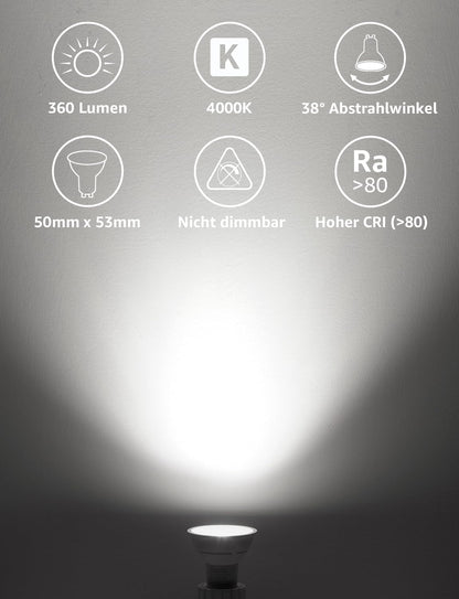 Lepro GU10 LED Neutralweiß 2W Lampe, 4000K, 360 Lumen, 38° Abstrahlwinkel, Nicht dimmbar Reflektorlampe, Energiesparendes GU10 LED Leuchtmittel für Wohnzimmer, Küche, Schlafzimmer, 2 Stück