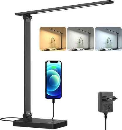 Lepro Schreibtischlampe, LED Tischlampe Dimmbar, Nachttischlampe 750LM 3 Farben und 5 Helligkeitsstufen, Tageslichtlampe, Tischleuchte, Schreibtisch Lampe für Kinder, Büro, Kunststoff, Schwarz