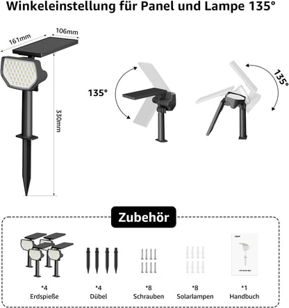 Lepro Solarlampen für Außen Garten, IP65 Solar Gartenleuchten mit Drehbaren Solar Panel, 2-in-1 Solarleuchten mit 2 Beleuchtungsmodi, 43LED Solar Strahler Wegeleuchten Aussen, 2 Stück, Warmweiß