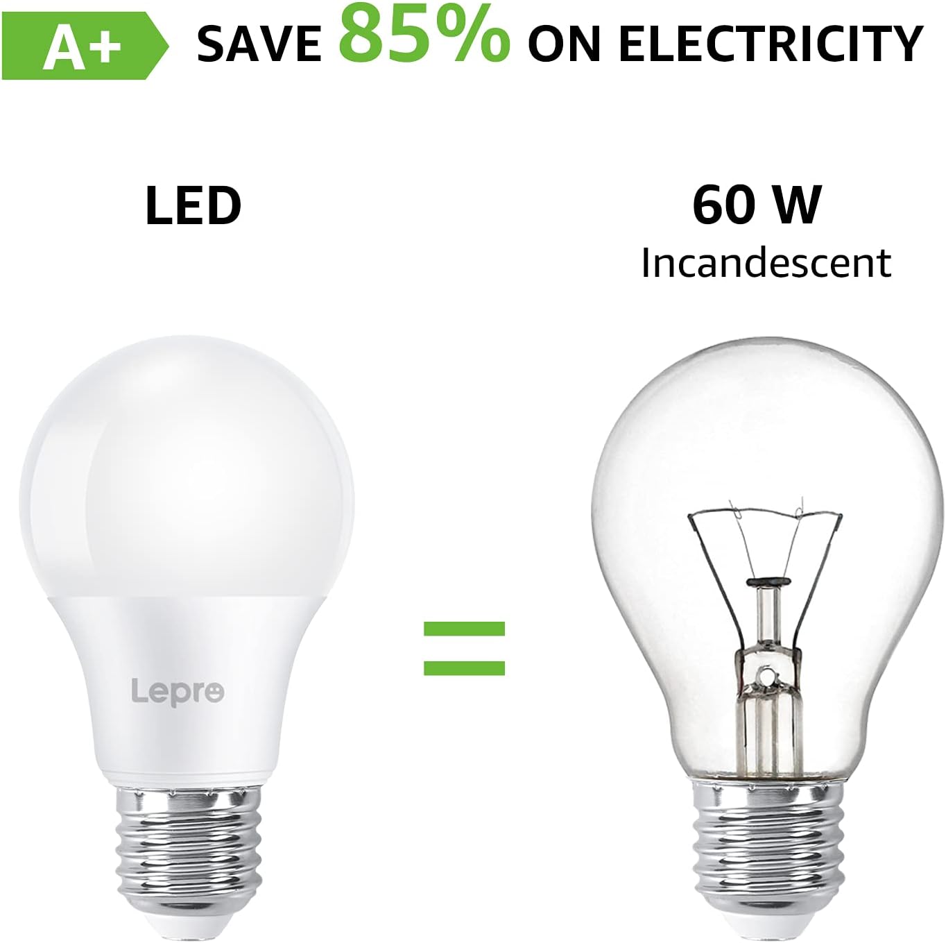 Lepro E27 LED Kaltweiss Glühbirne, 8.5 Watt 806 Lumen LED Lampe E27, ersetzt 60W Birne, A60 Leuchtmittel, 6500 Kelvin Kaltweiß LED Glühlampen, 160° Abstrahlwinkel Energiesparlampe, 6 Stück