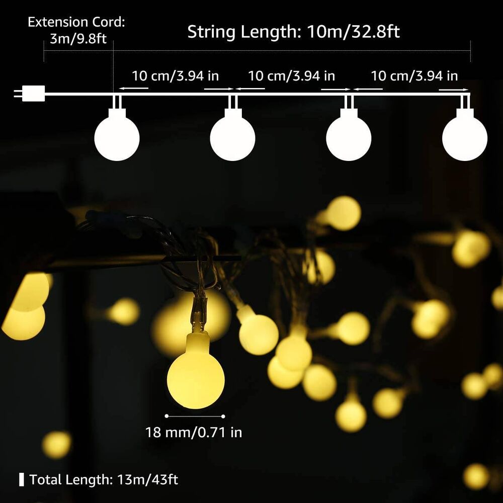 Lepro Lichterkette Kugeln 13M 100 LEDs, Partybeleuchtung Außen 8 Modi, ideale Strom Weihnachtsbeleuchtung für Innen Outdoor Balkon Garten Hochzeit Party Weihnachten Deko, Warmweiß Partylichterkette