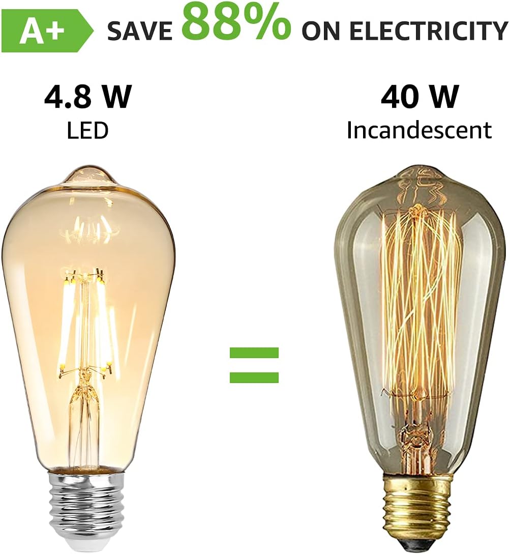 Lepro E27 LED Vintage Glühbirne, 4.8Watt 470 Lumen Birne, Ersetzt 40W ST64 Retro Lampe, 2500Kelvin Warmweiß E27 Retro Beleuchtung, 360° Led Filament, 6er Stück