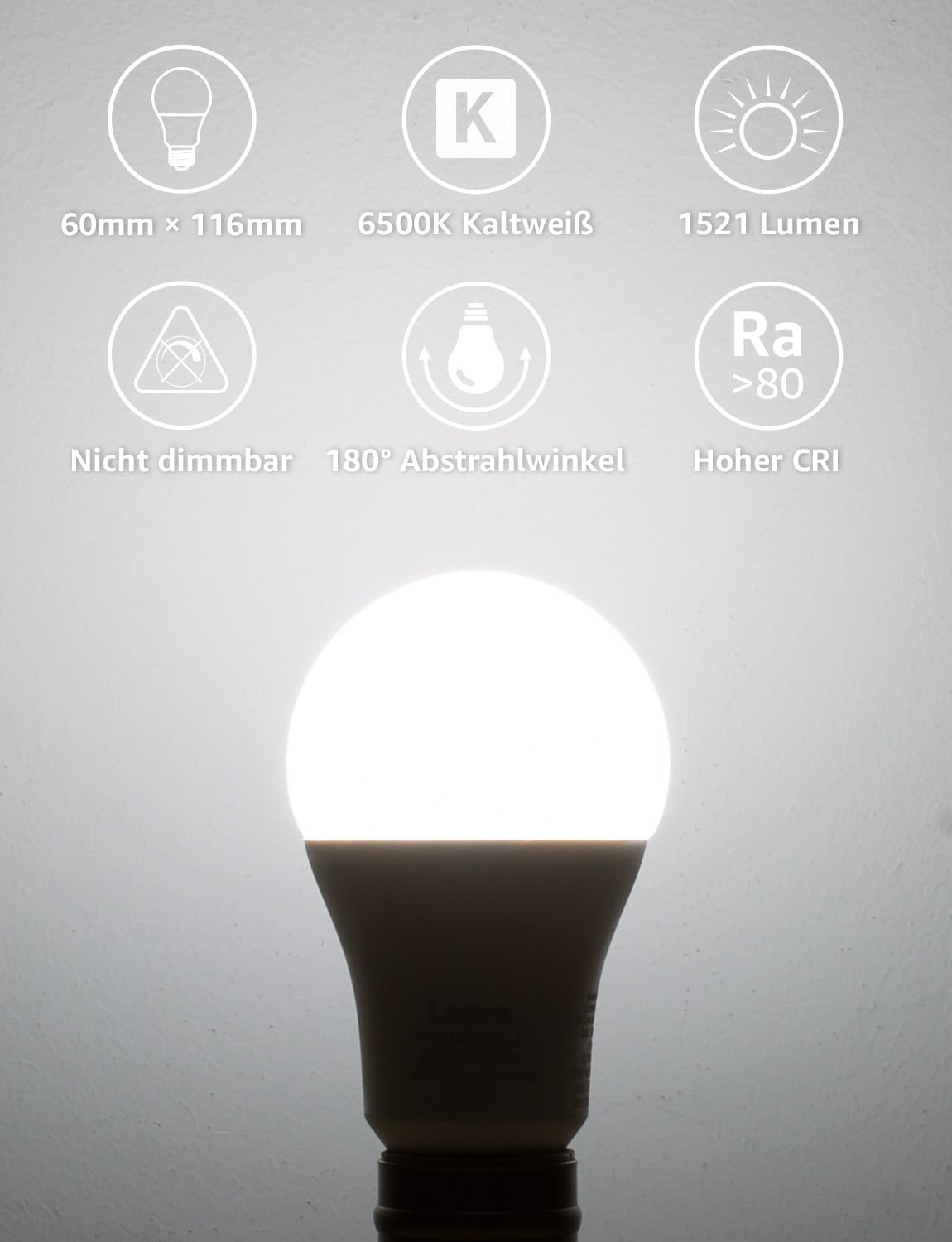 Lepro E27 LED Birne, 13.5 W 1521 Lumen Super Hell LED Lampe E27, ersetzt 100W Glühbirne A60 Leuchtmittel E27, 6500 Kelvin Kaltweiß LED Bulb, 6er Set, 200° Energiesparlampe