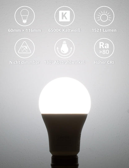 Lepro E27 LED Birne, 13.5 W 1521 Lumen Super Hell LED Lampe E27, ersetzt 100W Glühbirne A60 Leuchtmittel E27, 6500 Kelvin Kaltweiß LED Bulb, 6er Set, 200° Energiesparlampe