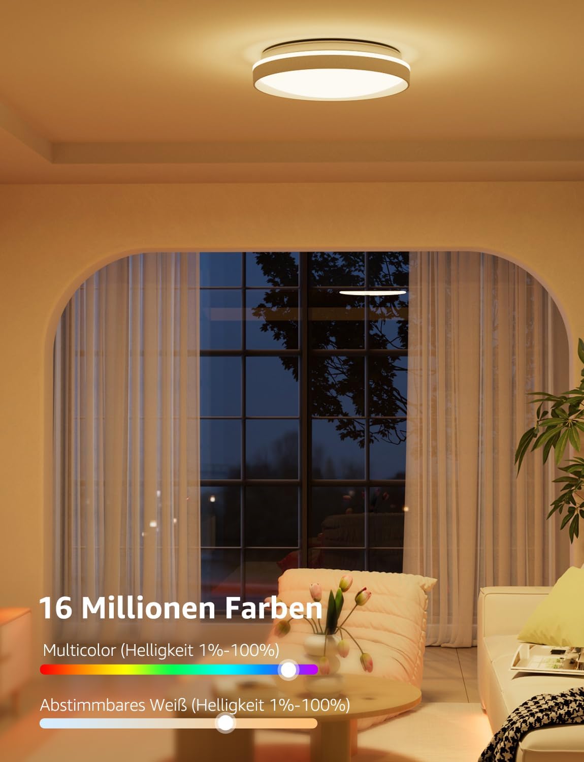 Lepro AI Smart Deckenlampe T1, Spracherkennung/Musik Sync, Deckenleuchte Dimmbar RGBCCT 24W 1800LM IP44 Wasserdicht, Personalisierter KI-Lichtdesigner, WiFi & Bluetooth, Kompatibel mit Alexa/Google