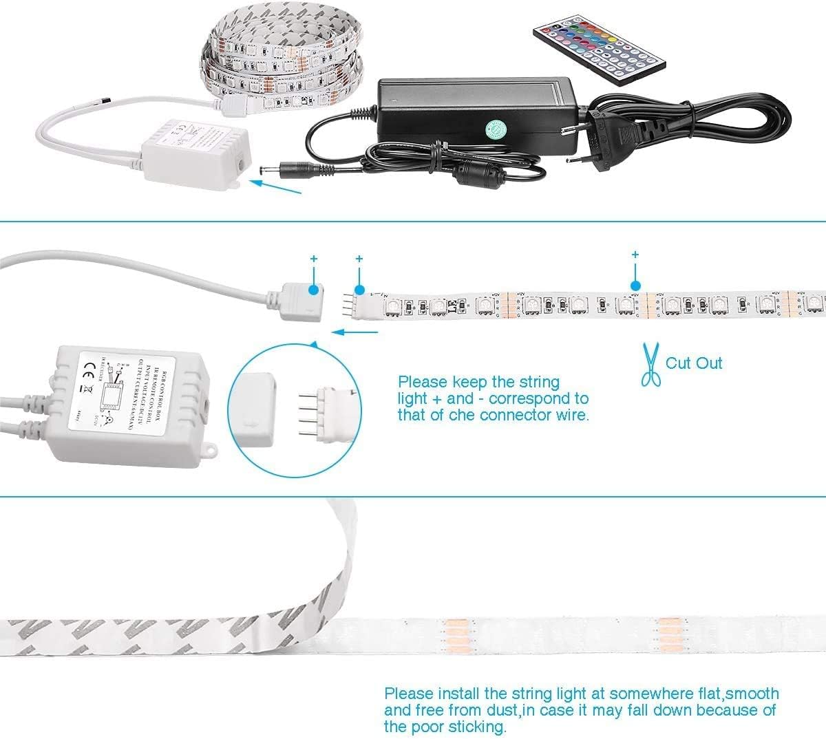 LE LED Strip 5m Selbstklebend, LED Streifen RGB 300 Stück 5050 LEDs Super Hell, 12V LED Band Farbwechsel Deko Leiste mit Netzteil Fernbedienung Lichtband für Haus Küche Feiertag