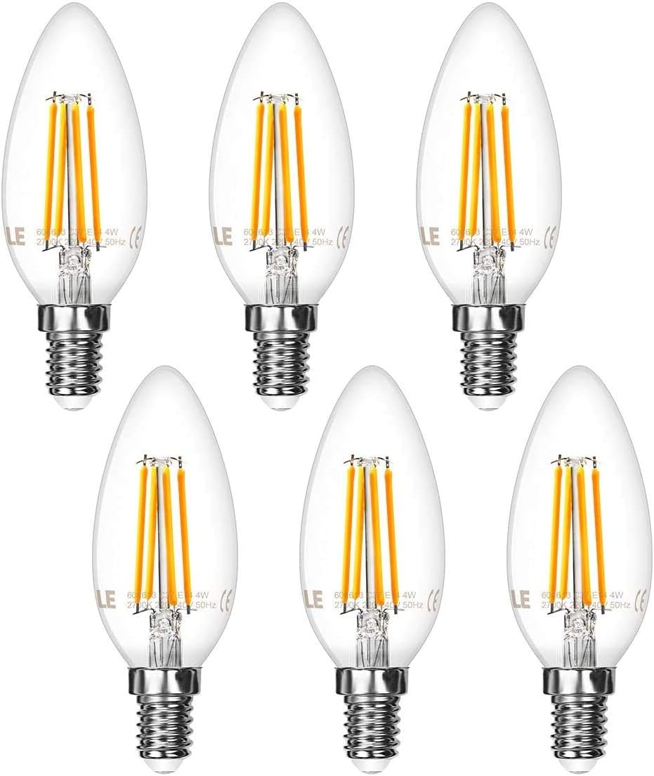 LE E14 LED Warmweiss, Gl¨¹hbirne E14, 4.9W 470 Lumen, ersetzt 40W Birne, 2700 Kelvin Warmwei? VintageGl¨¹hlampe, 6er Pack, 300¡ã Leuchtmittel, Kerzenleuchten