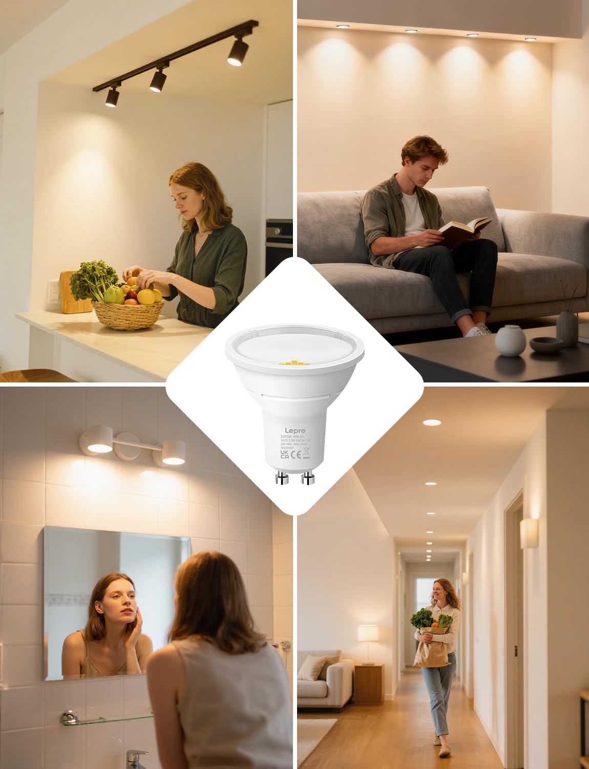 Lepro Energieklasse A GU10 LED Warmweiss Lampe, 3.3W 2700K Warmwei? 590 lm, Nicht Dimmbar, 100¡ã Abstrahlwinkel, Energiesparendes GU 10 LED Leuchtmittel f¨¹r Flur, Wohnzimmer, Schlafzimmer, 10 St¨¹ck