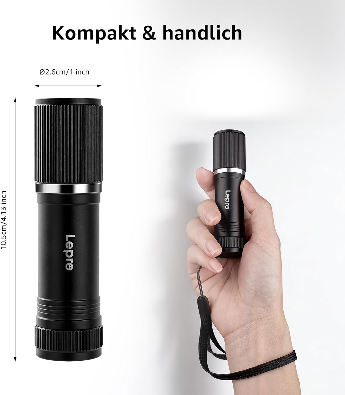 Lepro LED Taschenlampe Klein, Hell Mini Taschenlampe Batteriebetrieben, Robustes Aluminium Geh?use, IPX4 Wasserdicht, Ideal f¨¹r Camping, Notfall, Wandern & Kinder (Inkl. Batterien)