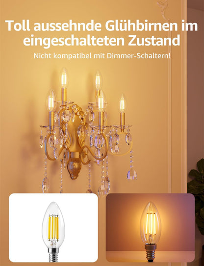 Lepro Energieklasse A E14 LED warmweiss Lampe 2.2W 470 Lumen C35 2700K Warmwei? LED Gl¨¹hbirne, entspricht 40W Gl¨¹hlampe, 300¡ã Abstrahlwinkel Nicht Dimmbar Energiesparlampe, 2er-Pack