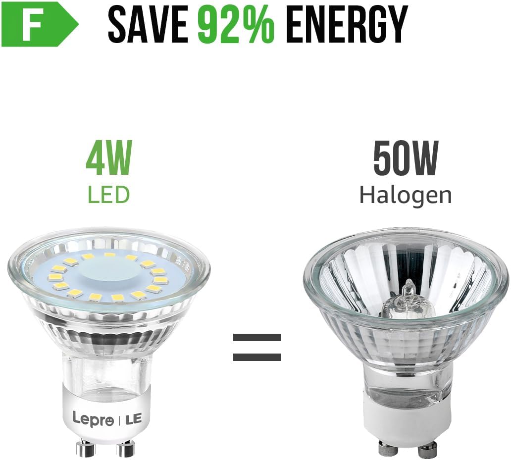 Lepro GU10 LED Lampe, 4W 325 Lumen LED Leuchtmittel ersetzt 50W Halogenlampen, 5000 Kelvin Kaltweiss, 110°Strahlwinkel Reflektorlampen, 10 Stück