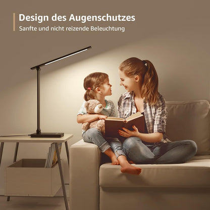 Lepro Schreibtischlampe, LED Tischlampe Dimmbar, Nachttischlampe 750LM 3 Farben und 5 Helligkeitsstufen, Tageslichtlampe, Tischleuchte, Schreibtisch Lampe für Kinder, Büro, Kunststoff, Schwarz