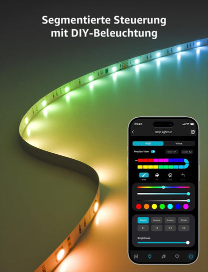 Lepro AI LED Streifen S2, 5M RGBCW LED Strip mit echtem Wei?licht, MagicColor RGBIC, Personalisierter KI-Lichtdesigner, Musik-Sync, Kompatibel mit Alexa & Google Assistant f¨¹r Gaming & Ambiente