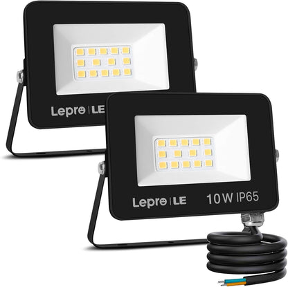 Lepro LED Strahler 10W, LED Strahler Außen [2 Stücke] 850LM Superhell Außenstrahler IP65 Wasserdicht LED Scheinwerfer 5000K Kaltweiß Flutlicht, Außenlampe für Garten, Innenhöfe, Garage, Hotel