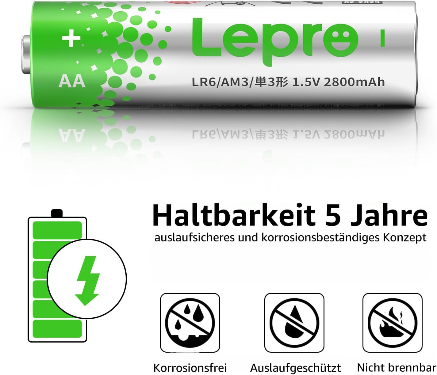 Lepro AA Batterien, 100 Stück, Alkaline Batterie AA mit 1.5V - Langlebig, Leistungsstark & Auslaufsicher, Ideal für Fernbedienungen, Spielzeug, Uhren, Taschenlampe UVM