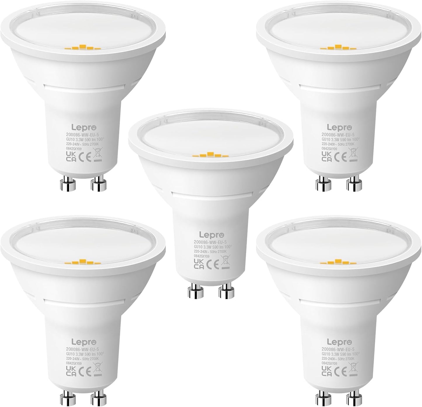 Lepro Energieklasse A GU10 LED Warmweiss Lampe, 3.3W 2700K Warmwei? 590 lm, Nicht Dimmbar, 100¡ã Abstrahlwinkel, Energiesparendes GU 10 LED Leuchtmittel f¨¹r Flur, Wohnzimmer, Schlafzimmer, 5 St¨¹ck
