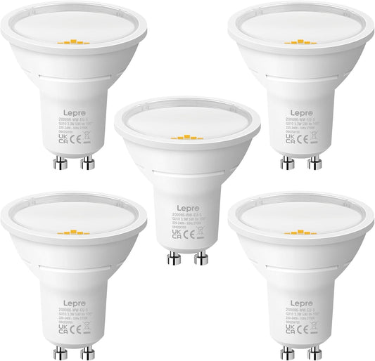 Lepro Energieklasse A GU10 LED Warmweiss Lampe, 3.3W 2700K Warmwei? 590 lm, Nicht Dimmbar, 100¡ã Abstrahlwinkel, Energiesparendes GU 10 LED Leuchtmittel f¨¹r Flur, Wohnzimmer, Schlafzimmer, 5 St¨¹ck