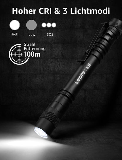 Lepro Taschenlampe, Mini LED Taschenlampe, IPX4 Wasserdicht Stiftlampe, 3 Modi Handheld Taschenlampe Klein, Stift Lampe perfekt für Inspektion, Arbeit, Reparatur (2 Stück)