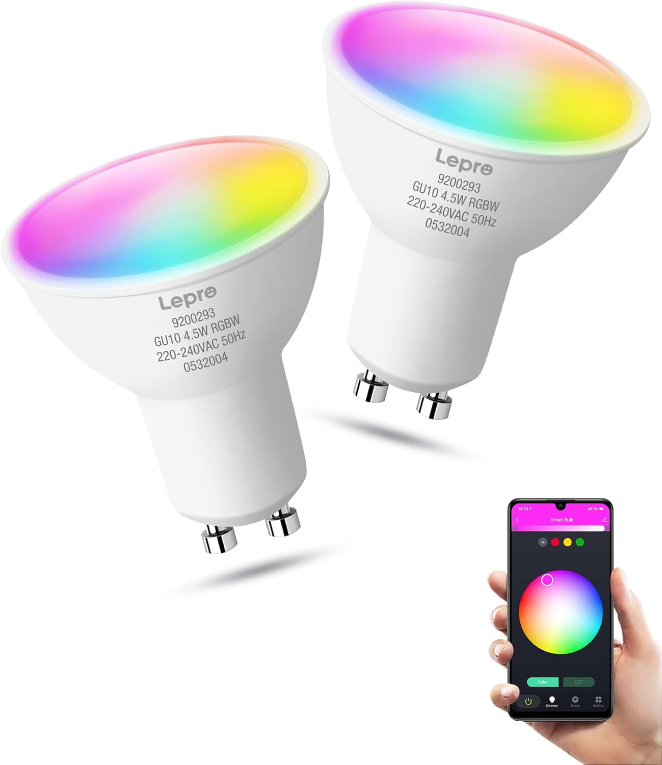 Lepro GU10 Smart Lampe RGBW, Wlan Alexa Gl¨¹hbirnen, Wifi LED Leuchtmittel, 2 Pack (4.5W = 50W, RGB und Warmwei?, Dimmbar per App oder Sprache), Kompatibel mit Alexa Echo, Google Home