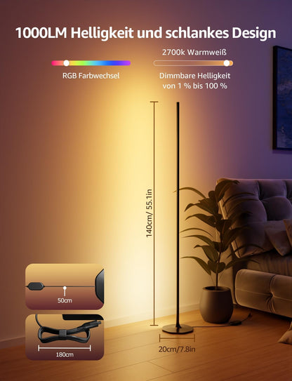 Lepro AI Smart Stehlampe Wohnzimmer OE1, Stehlampe Dimmbar, Sprachsteuerung/Musik Sync/DIY, Personalisierter KI-Lichtdesigner, Kompatibel mit Alexa/Google, 16 Millionen Farben