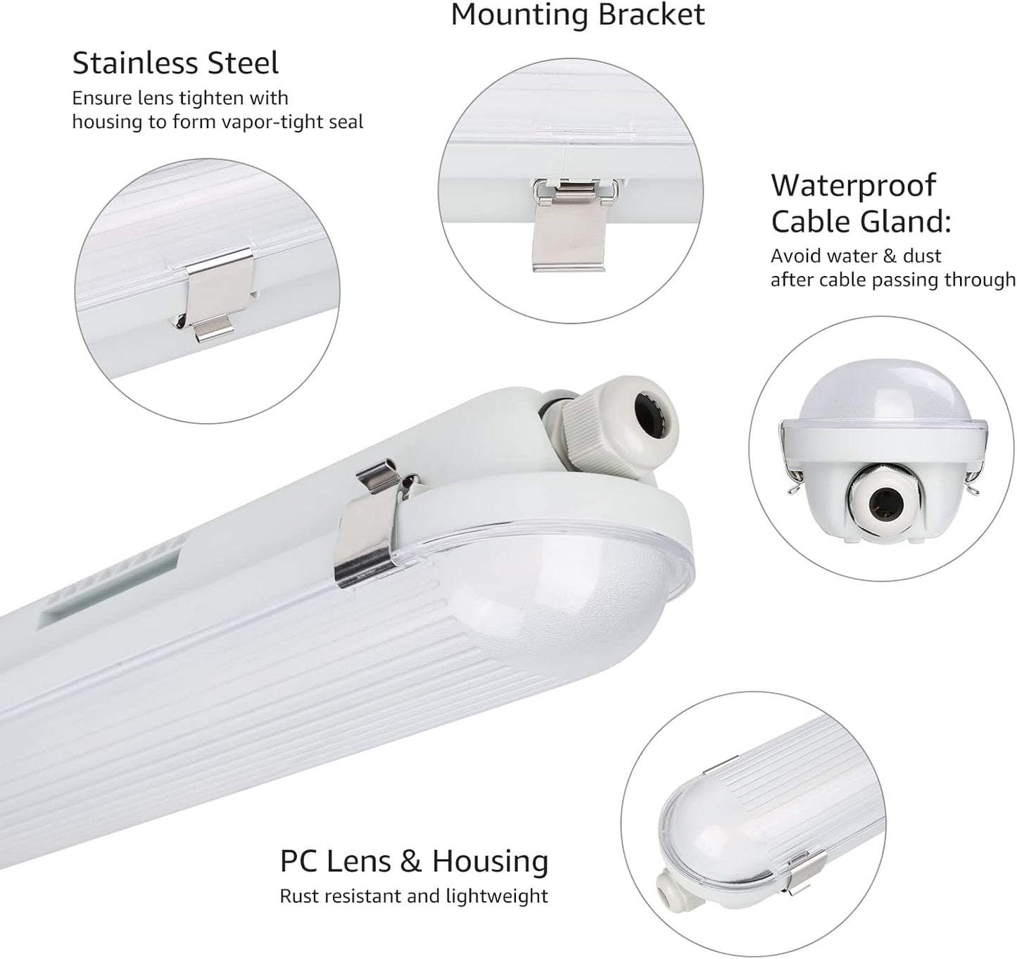 4x LED Feuchtraumleuchte 150cm, 48W 7,200lm Superhell LED Wannenleuchten, LED Feuchtraum Leuchte Neutralweiß 4000K IP65 , Wasserfest Kellerleuchte im Reihenschaltung, Werkstattleuchte, Garage