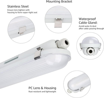 4x LED Feuchtraumleuchte 150cm, 48W 7,200lm Superhell LED Wannenleuchten, LED Feuchtraum Leuchte Neutralweiß 4000K IP65 , Wasserfest Kellerleuchte im Reihenschaltung, Werkstattleuchte, Garage