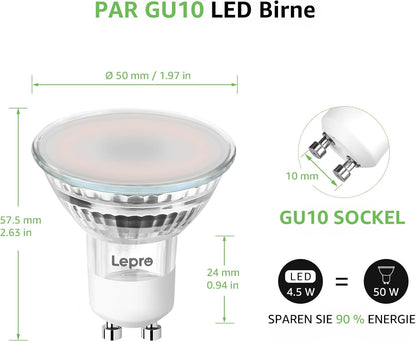 Lepro GU10 Smart Lampe, Wlan Alexa Glühbirnen, Wifi LED Leuchtmittel, 2 Pack (4.5W = 50W, Dimmbare Weiß 2700K-6500K per App oder Sprache), Kompatibel mit Alexa Echo, Google Home