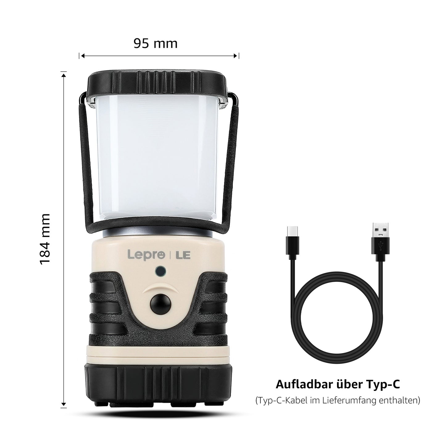 LE Campinglampe wiederaufladbare, 4 Helligkeiten Dimmbar Weiß,| Superhell Tragbar Suchscheinwerfer mit Bügel und Haken, Notfallleuchte für Stromausfällen, Wandern, Notfall, Ausfälle usw [Energieklasse A]