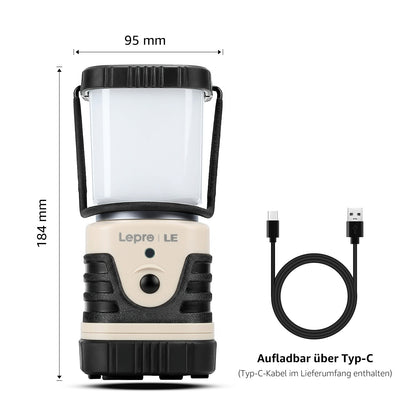 LE Campinglampe wiederaufladbare, 4 Helligkeiten Dimmbar Weiß,| Superhell Tragbar Suchscheinwerfer mit Bügel und Haken, Notfallleuchte für Stromausfällen, Wandern, Notfall, Ausfälle usw [Energieklasse A]