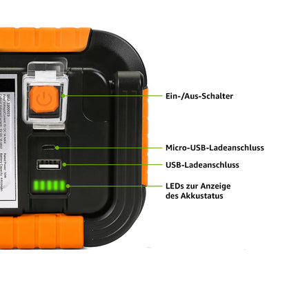 LE Campinglampe Wiederaufladbare Arbeitsleuchte Dimmbar 1000lm, Orange | 10W superhell Baustrahler mit 4400mAh Powerbank, Dimmbar, mit 3 Lichtmodi, für Stromausfällen, Zelt, Camping, Notfall [Energieklasse A]