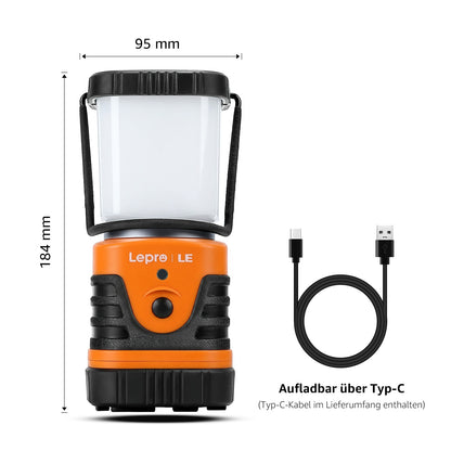 LE Campinglampe wiederaufladbare, 4 Helligkeiten Dimmbar Orange| Superhell Tragbar Suchscheinwerfer mit Bügel und Haken, Notfallleuchte für Stromausfällen, Wandern, Notfall, Ausfälle usw [Energieklasse A]
