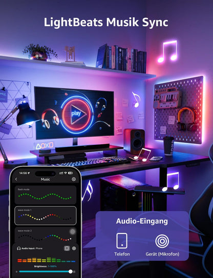 Lepro AI LED Streifen S1, MagicColor RGBIC 10M Smart LED Strip mit Personalisierter KI-Lichtdesigner, Musik-Sync, App-Steuerung kompatibel mit Alexa&Google Assistant, LED Lichterkette für Party&Gaming