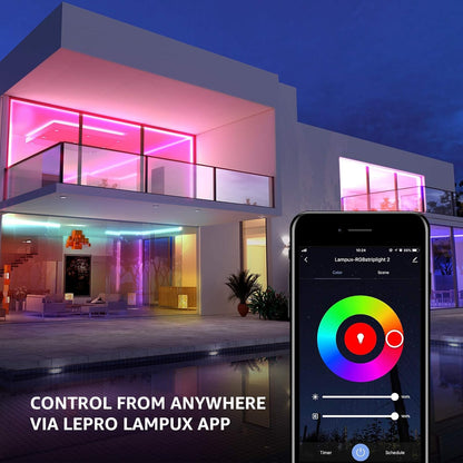 Lepro Smart LED Strip 5M Musiksteuerung,Wifi LED Streifen RGB Dimmbar, Wlan LED Band,Superhell Lichtband Selbstklebend,Farbwechsel Lichterkette mit Fernbedienung,Kompatibel mit Alexa,App,Google Home