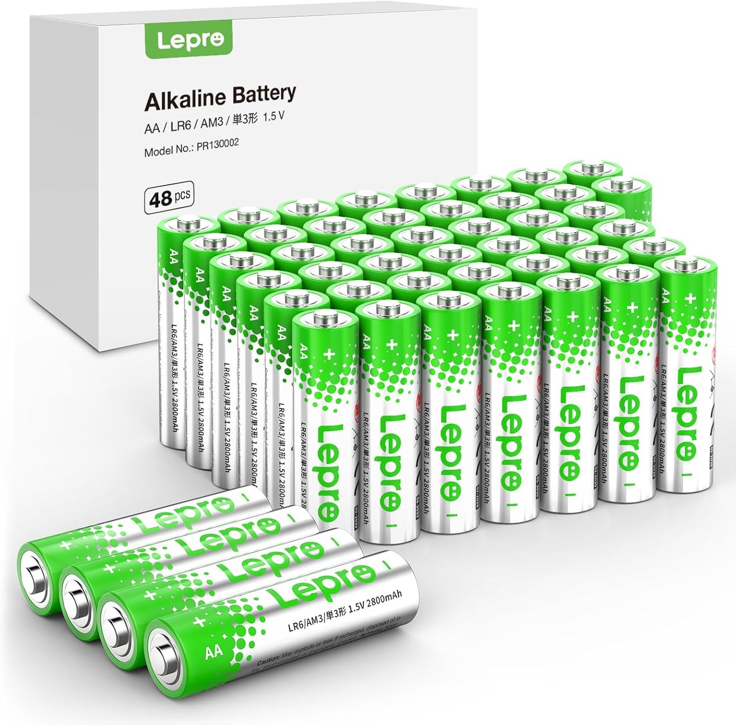 Lepro AA Batterien, 48 Stück, Alkaline Batterie AA mit 1.5V - Langlebig, Leistungsstark & Auslaufsicher, Ideal für Fernbedienungen, Spielzeug, Uhren, Taschenlampe UVM