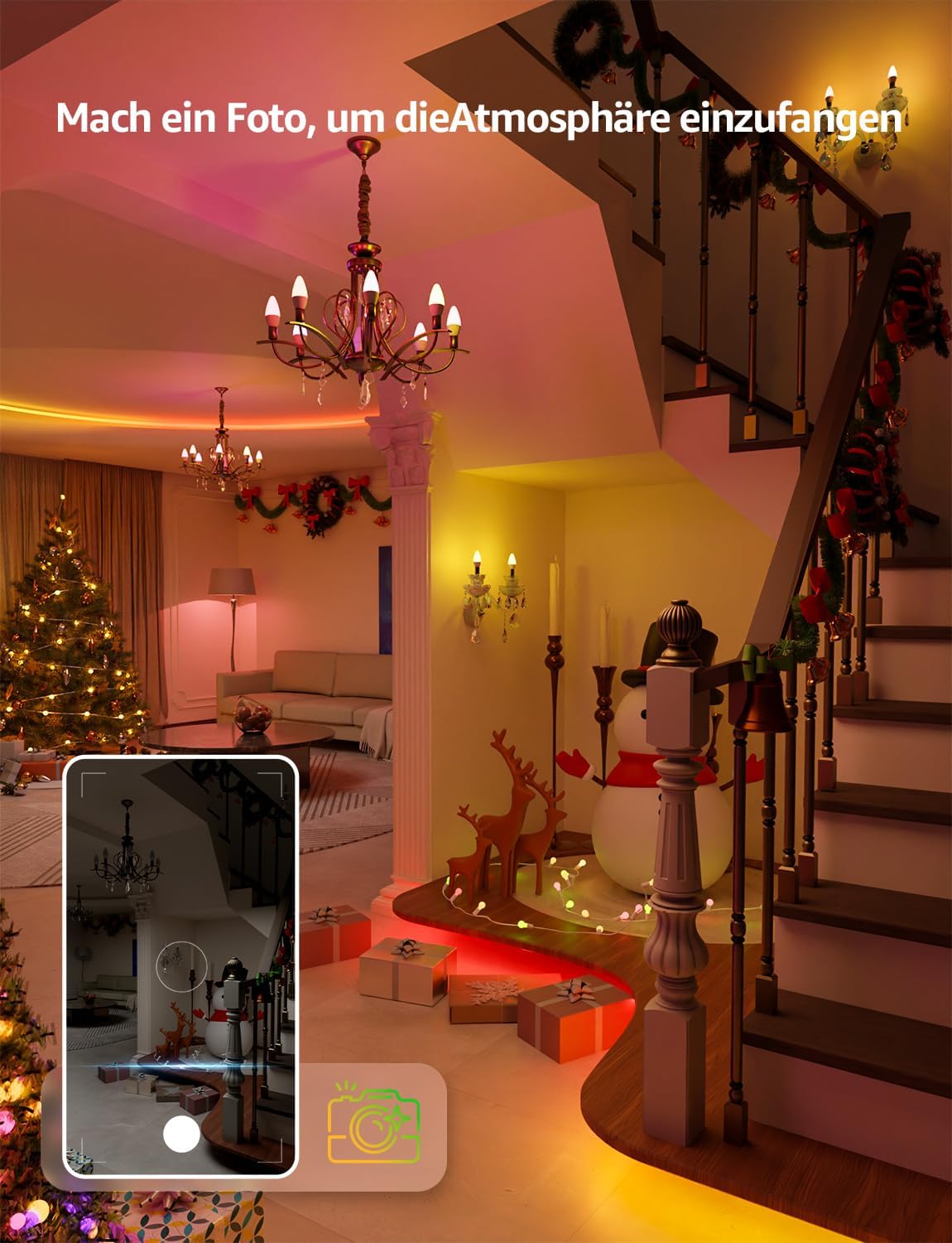 Lepro AI Smart Glühbirne BC1, 4.9W 470LM Glühbirne E14 Dimmbar, Personalisierter KI-Lichtdesigner, RGB+CCT, Kompatibel mit Alexa/Google, Sprachsteuerung/Musik Sync, WiFi & Bluetooth, 1 Stück