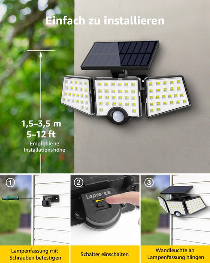 Lepro Solarlampen für Außen mit Bewegungsmelder, 360° Beleuchtungswinkel, 1000 Lumen 6W LED Solarlampen Aussen, IP65 Wasserdicht, 270°Drehbar Solar Außenleuchte für Außen Garten Balkon Garage