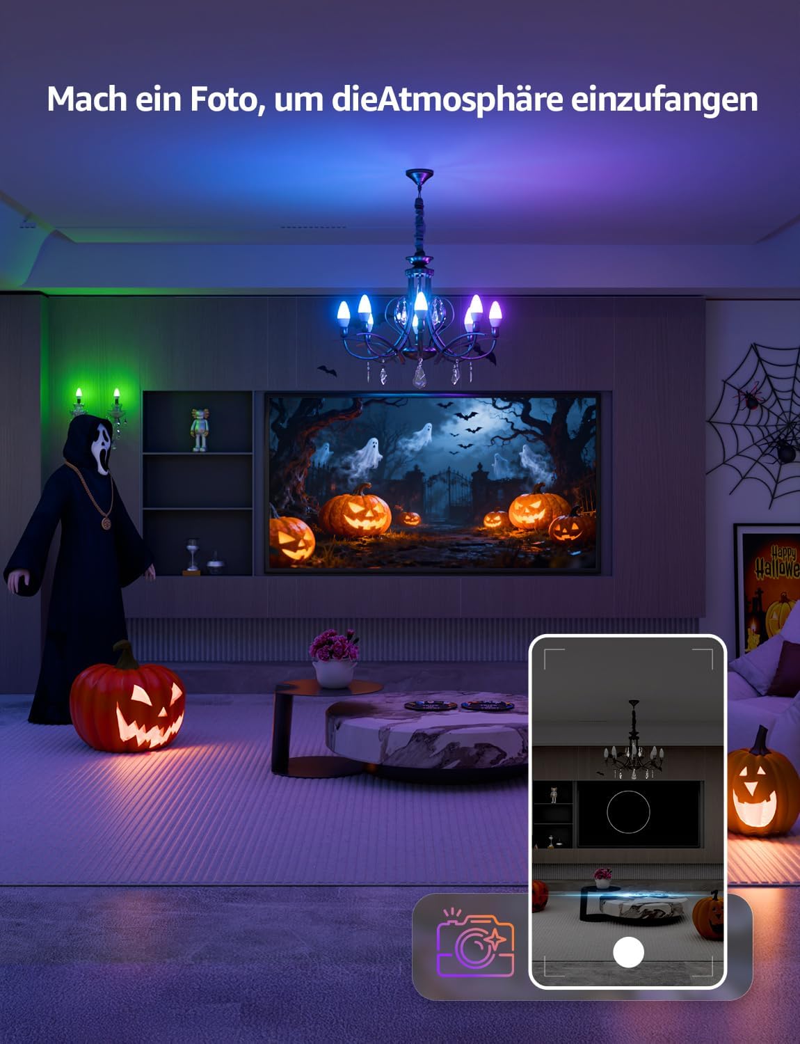 Lepro AI Smart Glühbirne BC1, 4.9W 470LM Glühbirne E14 Dimmbar, Personalisierter KI-Lichtdesigner, RGB+CCT, Kompatibel mit Alexa/Google, Sprachsteuerung/Musik Sync, WiFi & Bluetooth, 1 Stück