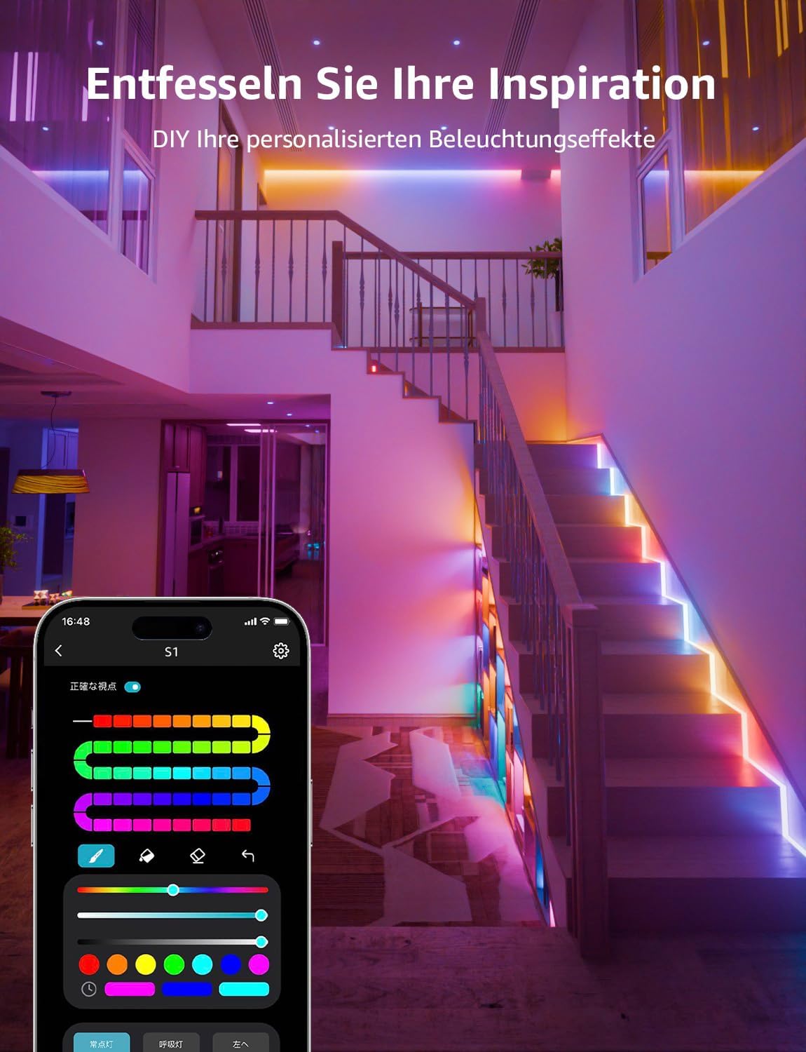 Lepro AI LED Streifen S1, MagicColor RGBIC 10M Smart LED Strip mit Personalisierter KI-Lichtdesigner, Musik-Sync, App-Steuerung kompatibel mit Alexa&Google Assistant, LED Lichterkette für Party&Gaming