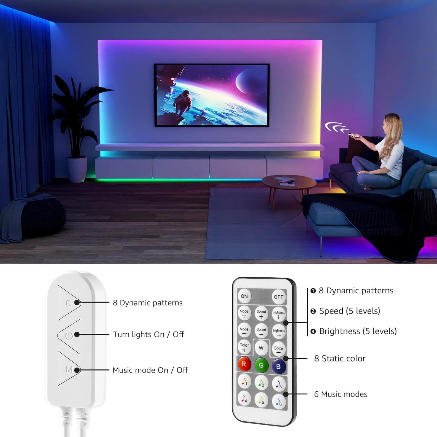 Lepro MagicColor LED Strip 10M(2x5M), 300 LEDs Streifen Dreamcolor, Lichterkette MagicColor, Musik Band mit Fernbedienung, Lichtband , Dimmbar Lichtleiste für Party Weihnachten Deko