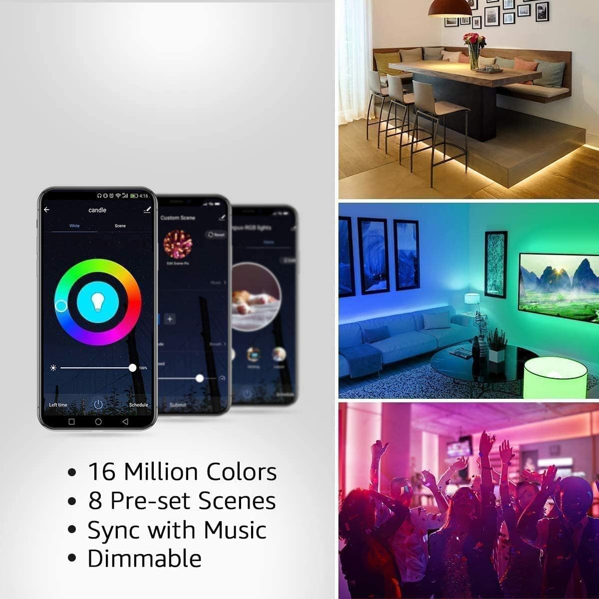 LE Smart LED Strip 10M, 2x5M, Musik Sync, RGB 300 LEDs, Wifi LED Streifen, Superhell 5050 Selbstklebend Lichtband Wlan, Lichterkette mit Fernbedienung, Kompatibel mit Alexa, App, Google Home