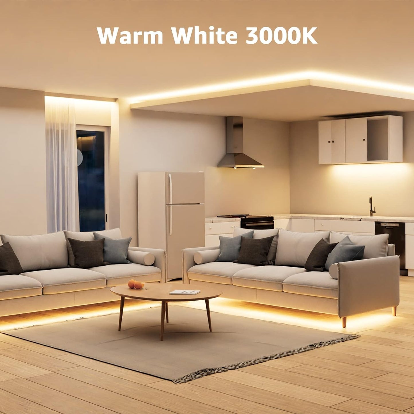 Lepro LED Strip Warmweiss, 5M LED Streifen 12V Selbstklebend, Band mit 300 Stück 2835 LEDs 2300 Lumen, 3000K Warmweiß Leiste, Weiß DIY Lichtband für Innen Heim Küche Deko, kein Netzteil