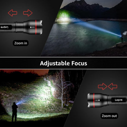 Lepro LED Taschenlampe, LE2000 Extrem Hell Klein Taschenlampen Batteriebetrieben mit 5 Modi, Zoombare Camping Handlampe, wasserdichte praktische Flashlight für Outdoor, Wandern, Angeln, Gassigehen