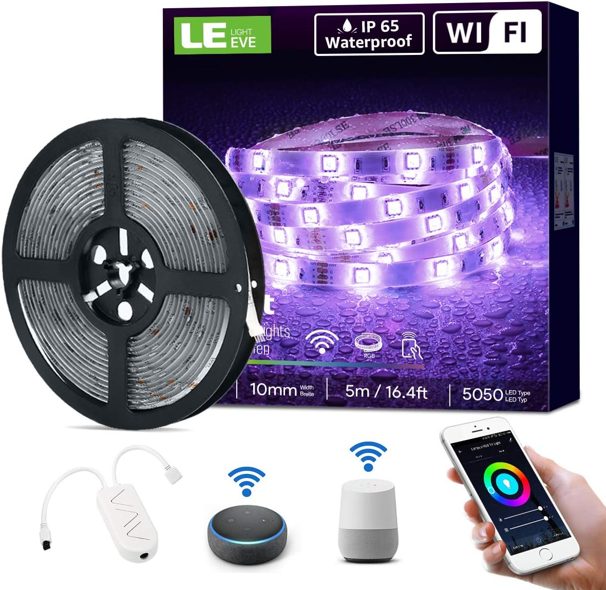 LE Smart LED Strip 5M Outdoor, RGB 150 LEDs, Smart LED Streifen Wifi, IP65 Wasserdicht Wlan LED Band, LED Lichtband Außen, Stripes Lichterkette Leiste Kompatibel mit Alexa, App, Google Home