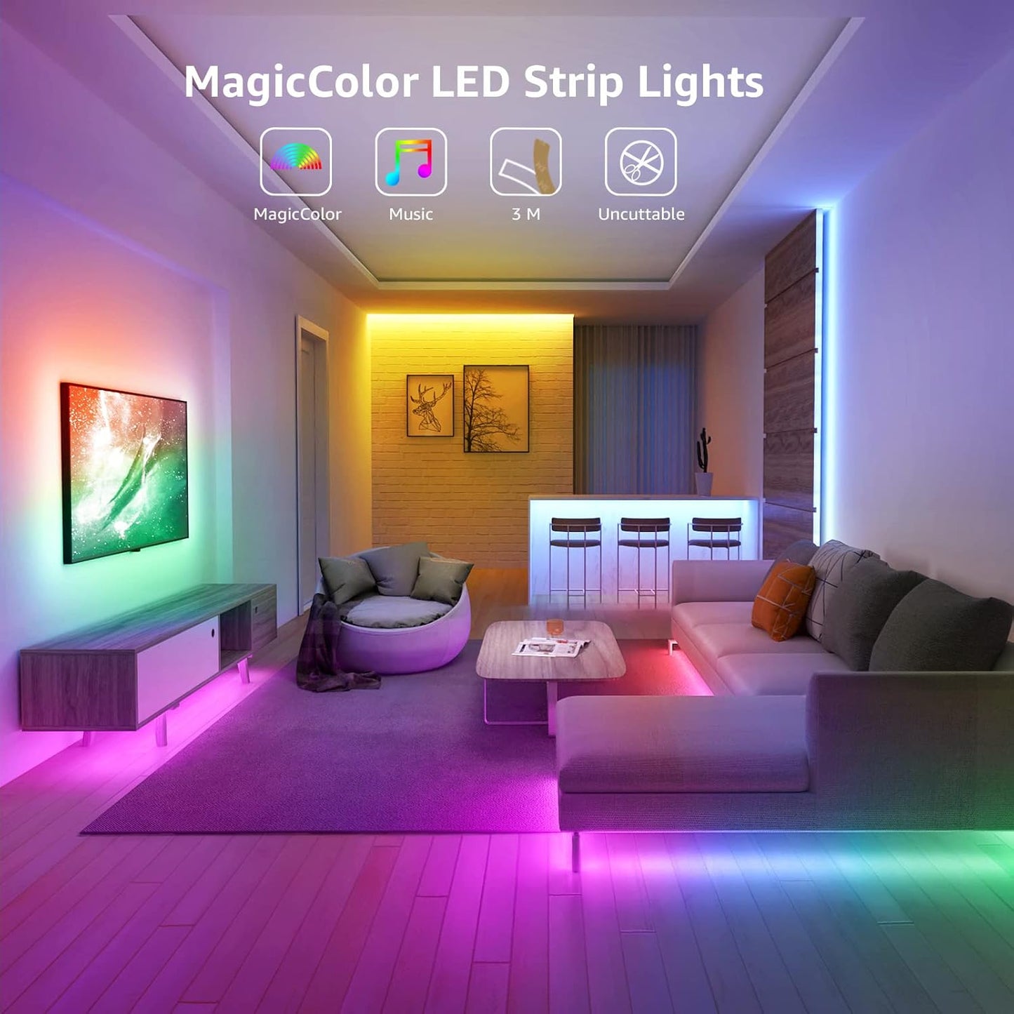Lepro LED Strip 5M, LED Streifen Lichterkette MagicColor Musik mit Fernbedienung, Band Lichter, RGB Dimmbar Lichtleiste Light, Lichtband Leiste, Kette Bunt für Party Weihnachten Deko