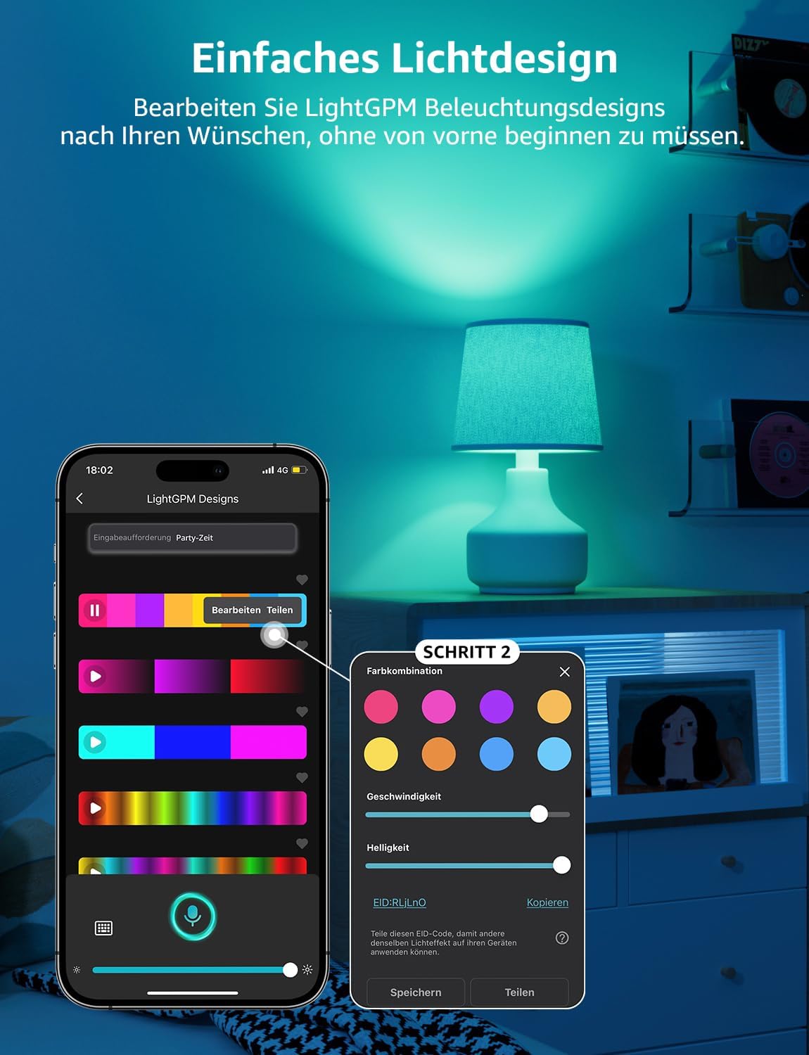 Lepro AI Smart Glühbirne BC1, 4.9W 470LM Glühbirne E14 Dimmbar, Personalisierter KI-Lichtdesigner, RGB+CCT, Kompatibel mit Alexa/Google, Sprachsteuerung/Musik Sync, WiFi & Bluetooth, 4 Stück